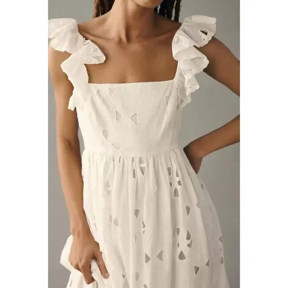 Anthropologie Forever That Girl Tie-Back Ruffled Eyelet Dress